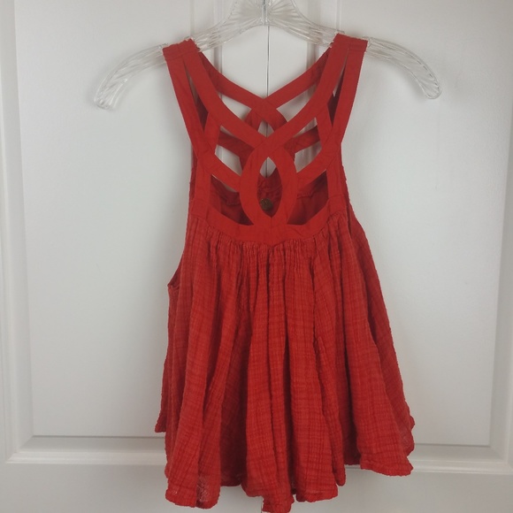 Free People One Orange Geo Blouson Top XS VGUC - Picture 3 of 8